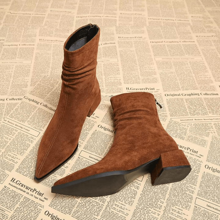 Hortense – Pointed-Toe Faux Suede Ankle Boots