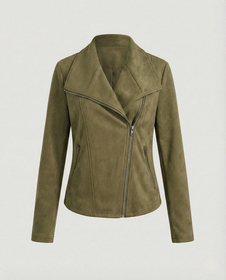 Isabella | Women's Asymmetric-Zip Tailored Faux Suede Biker Leather Jacket