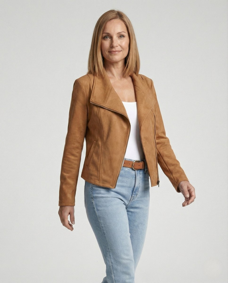Isabella | Women's Asymmetric-Zip Tailored Faux Suede Biker Leather Jacket