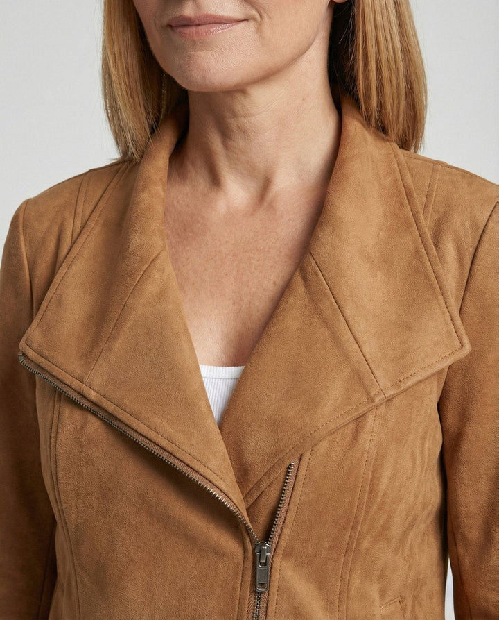 Isabella | Women's Asymmetric-Zip Tailored Faux Suede Biker Leather Jacket