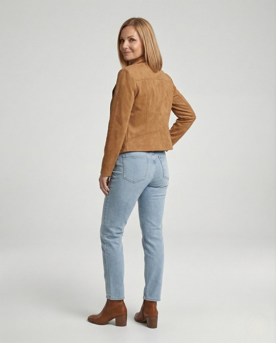 Isabella | Women's Asymmetric-Zip Tailored Faux Suede Biker Leather Jacket