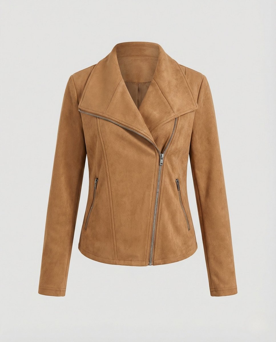 Isabella | Women's Asymmetric-Zip Tailored Faux Suede Biker Leather Jacket
