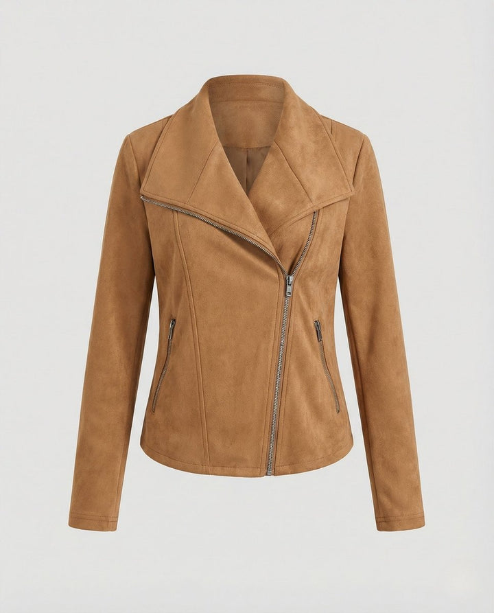 Isabella | Women's Asymmetric-Zip Tailored Faux Suede Biker Leather Jacket