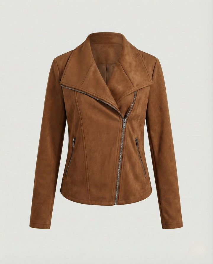 Isabella | Women's Asymmetric-Zip Tailored Faux Suede Biker Leather Jacket