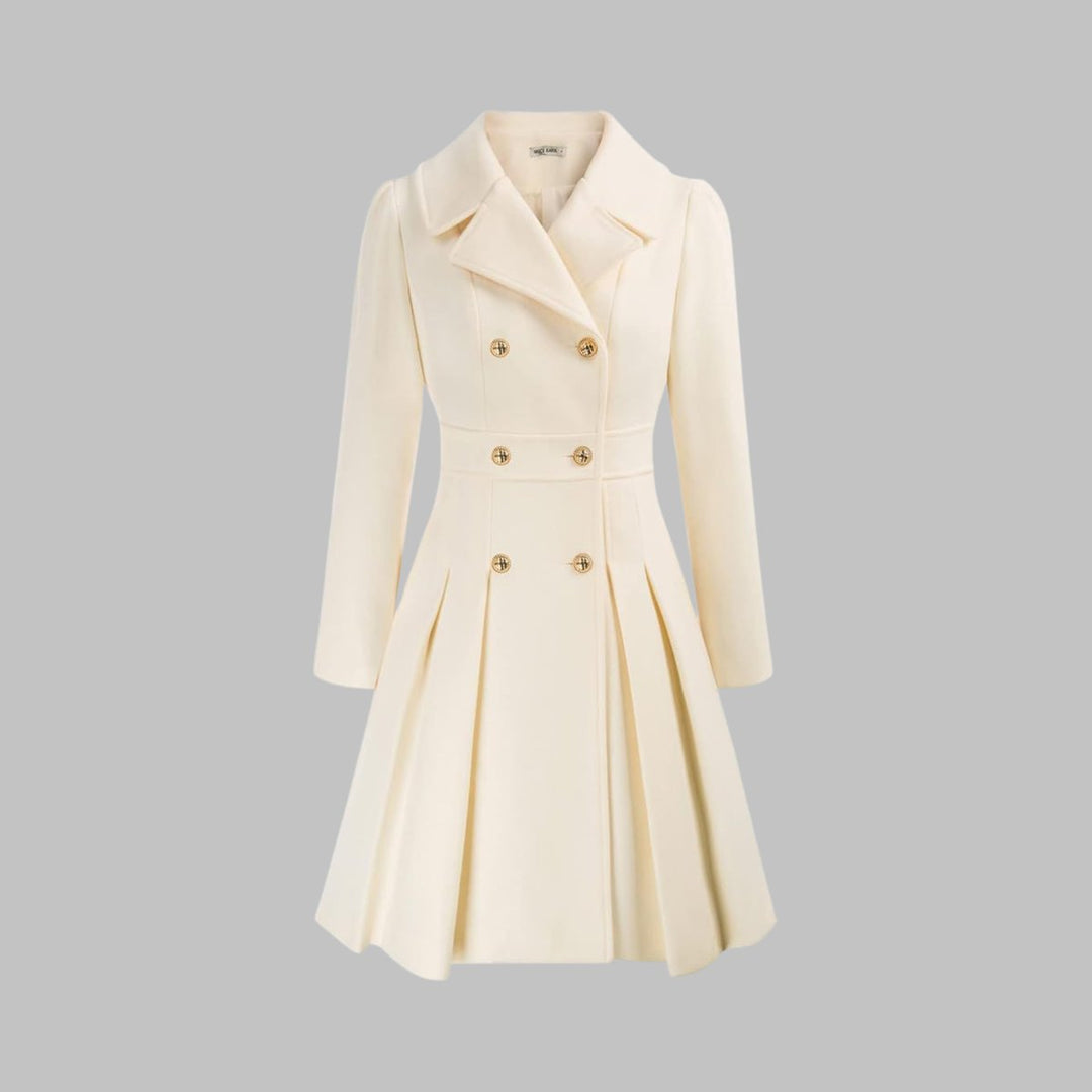 Emma | Women's Coat Double-Breasted Pleated A-Line Long Sleeve Overcoat