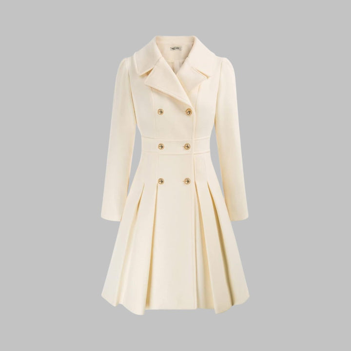 Emma | Women's Coat Double-Breasted Pleated A-Line Long Sleeve Overcoat