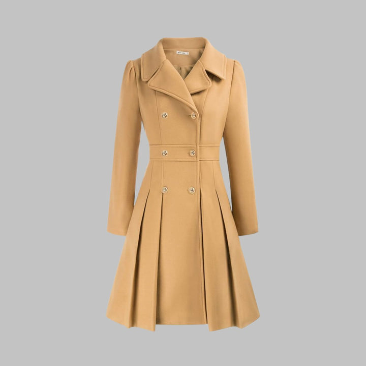 Emma | Women's Coat Double-Breasted Pleated A-Line Long Sleeve Overcoat
