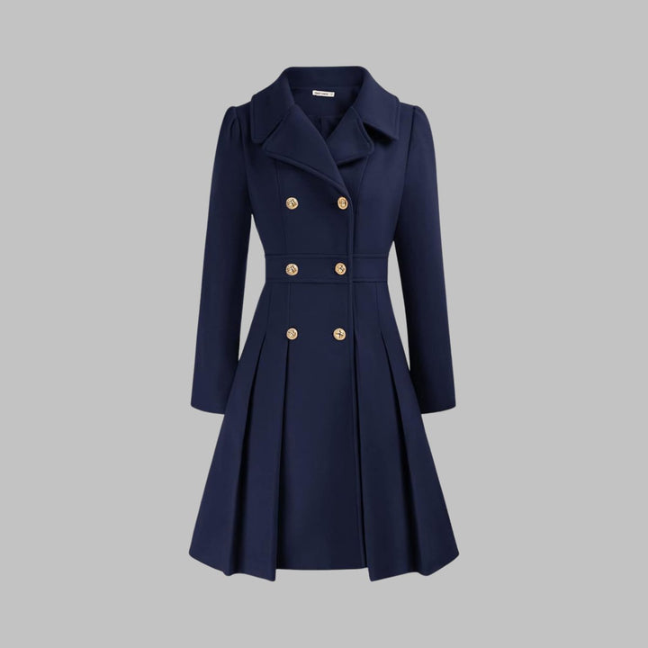 Emma | Women's Coat Double-Breasted Pleated A-Line Long Sleeve Overcoat