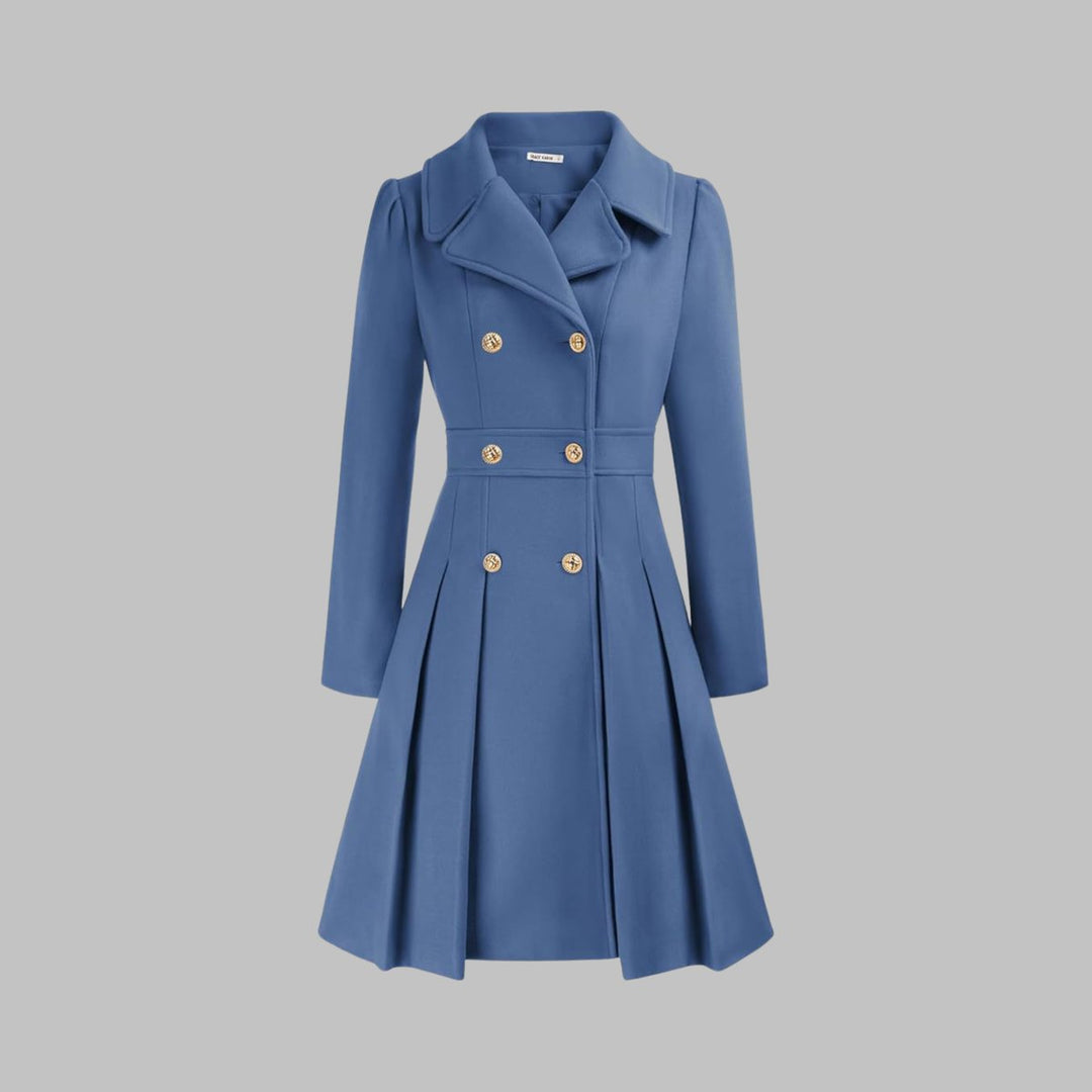 Emma | Women's Coat Double-Breasted Pleated A-Line Long Sleeve Overcoat
