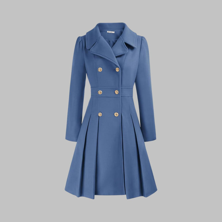Emma | Women's Coat Double-Breasted Pleated A-Line Long Sleeve Overcoat