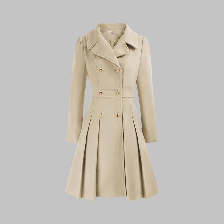Emma | Women's Coat Double-Breasted Pleated A-Line Long Sleeve Overcoat