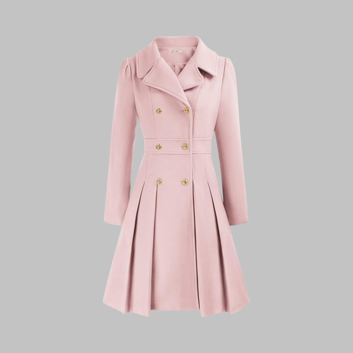 Emma | Women's Coat Double-Breasted Pleated A-Line Long Sleeve Overcoat