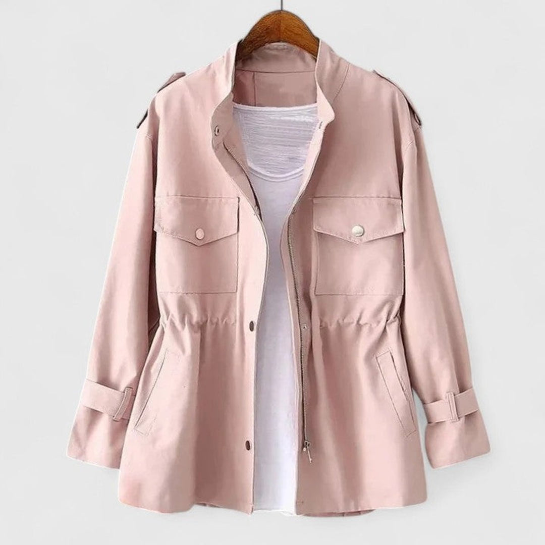 Olivia | Women's Coat Drawstring-Waist Utility Jacket Snap-Pocket