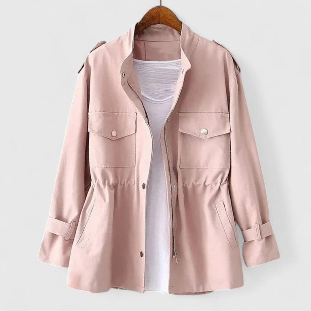 Olivia | Women's Coat Drawstring-Waist Utility Jacket Snap-Pocket