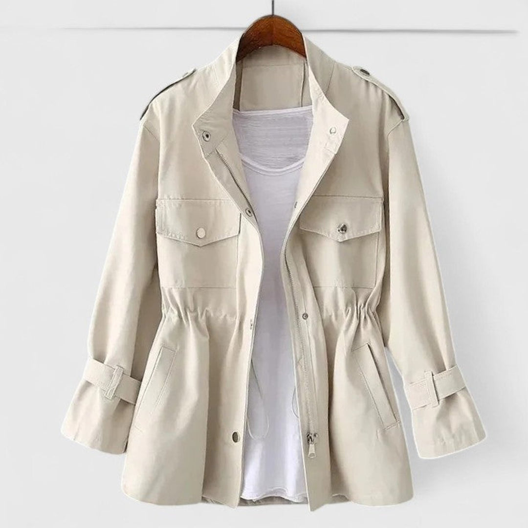 Olivia | Women's Coat Drawstring-Waist Utility Jacket Snap-Pocket