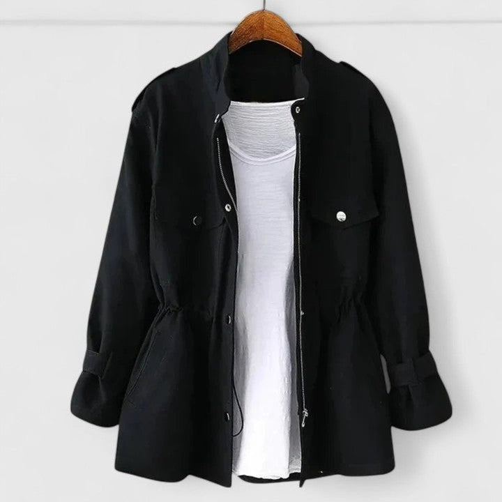 Olivia | Women's Coat Drawstring-Waist Utility Jacket Snap-Pocket