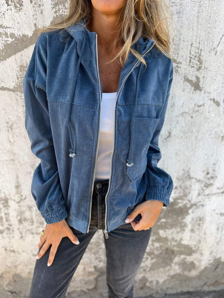 Scarlett | Women's Corduroy Hooded Zip-Up Quilted Jacket Oversized Fit