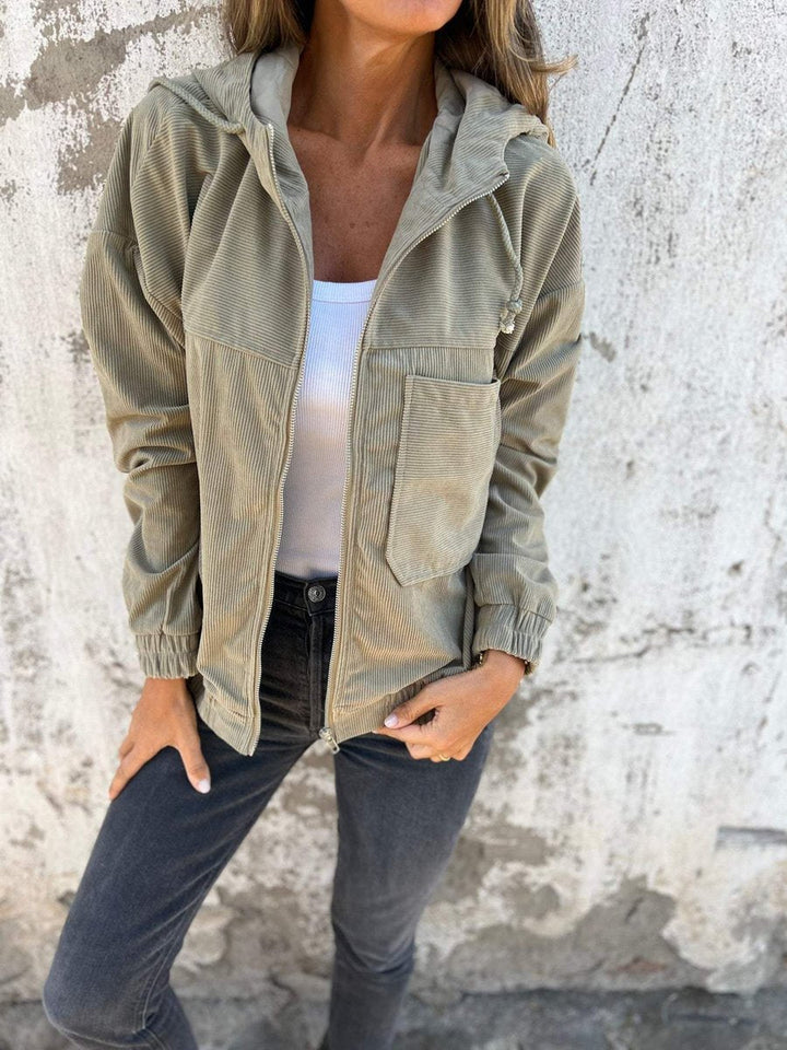Scarlett | Women's Corduroy Hooded Zip-Up Quilted Jacket Oversized Fit
