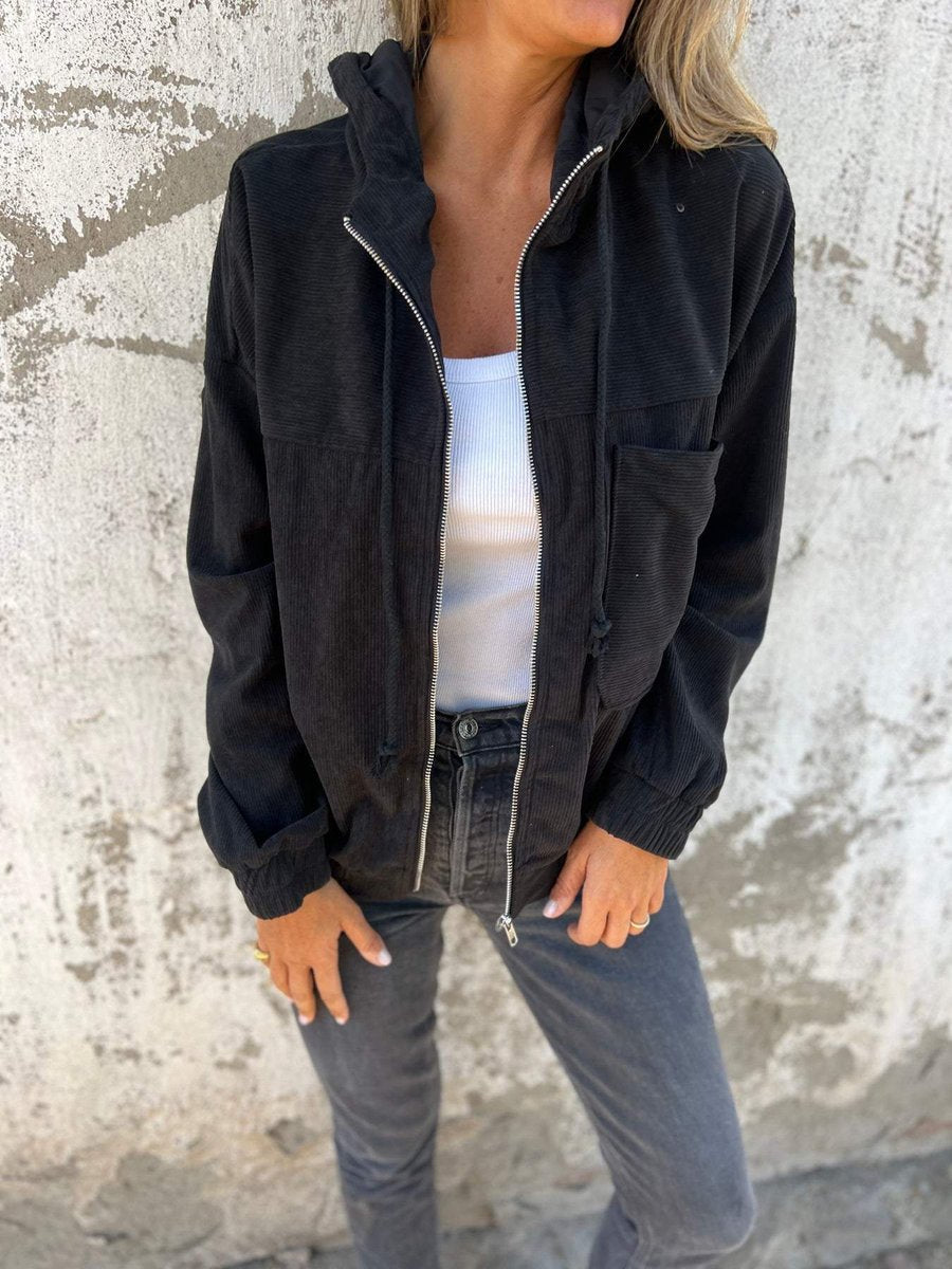 Scarlett | Women's Corduroy Hooded Zip-Up Quilted Jacket Oversized Fit