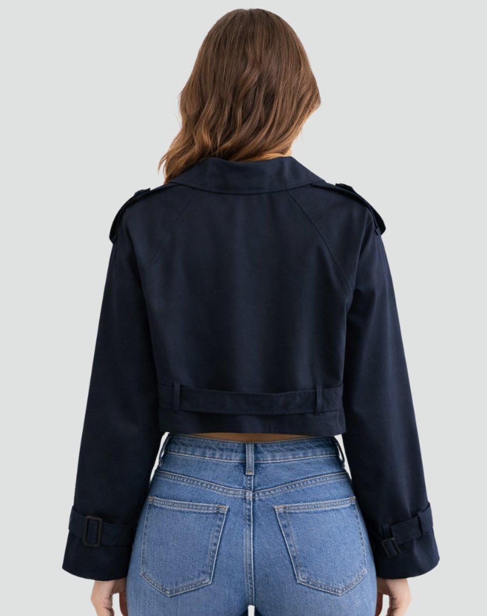 Madison | Women's Cropped Double-Breasted Belted Trench Coat Jacket