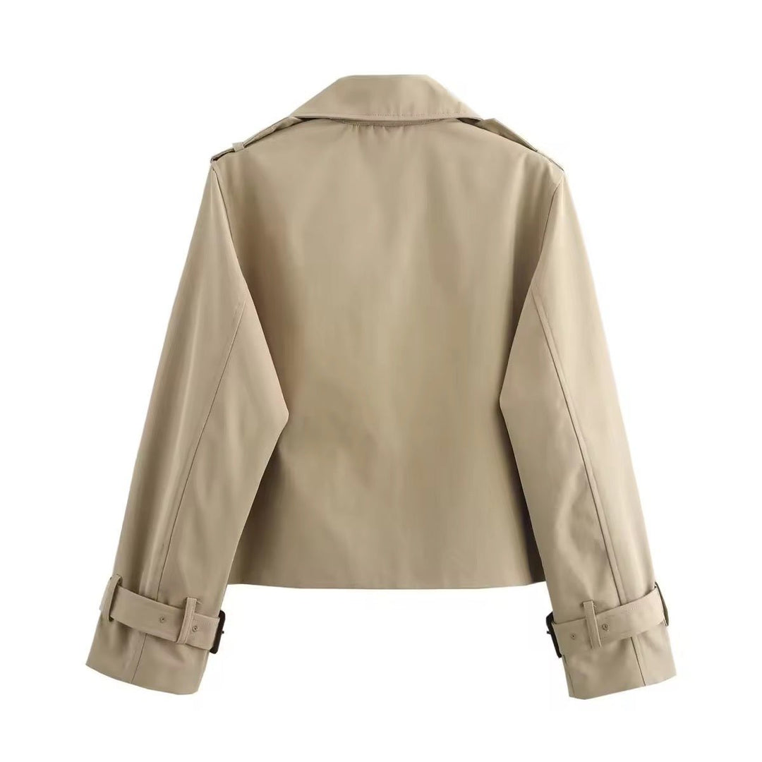 Olivia | Women's Cropped Double-Breasted Trench Coat Buckle Cuff