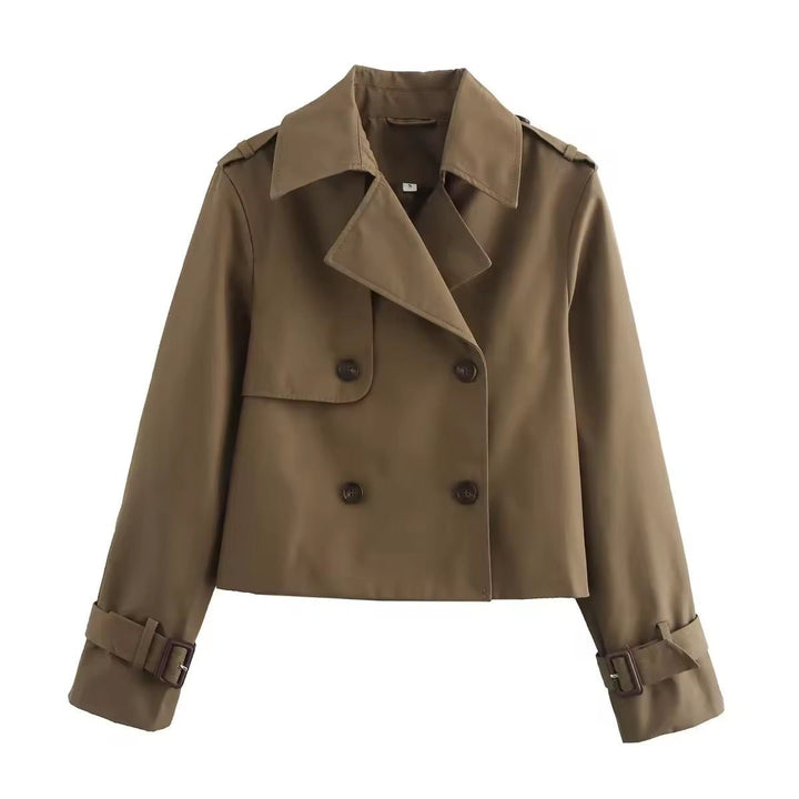 Olivia | Women's Cropped Double-Breasted Trench Coat Buckle Cuff