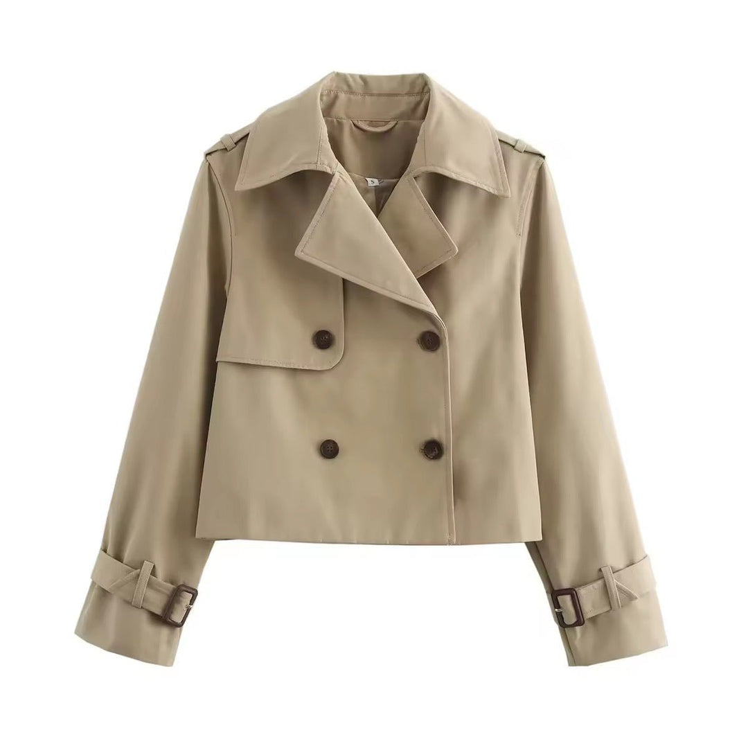 Olivia | Women's Cropped Double-Breasted Trench Coat Buckle Cuff