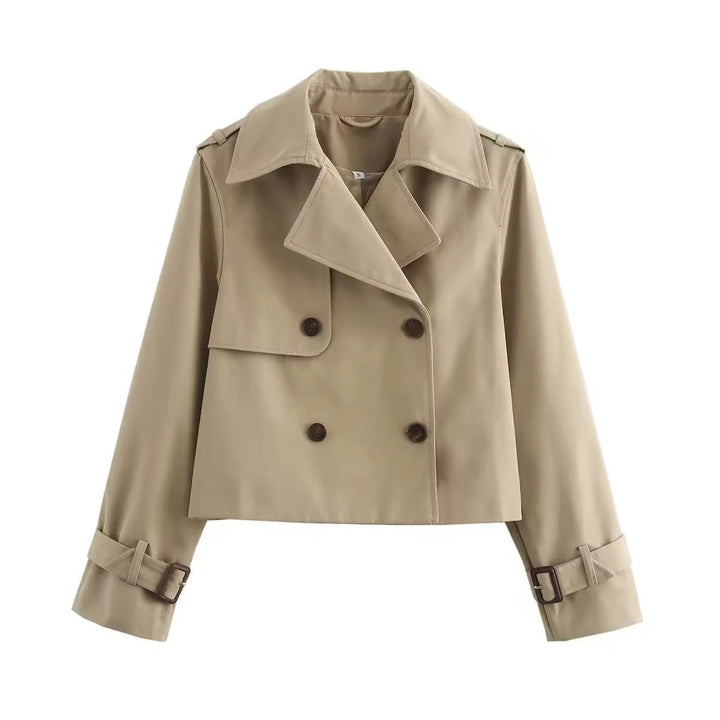 Olivia | Women's Cropped Double-Breasted Trench Coat Buckle Cuff