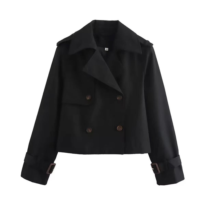 Olivia | Women's Cropped Double-Breasted Trench Coat Buckle Cuff