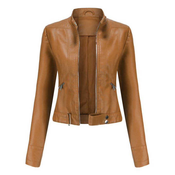 Victoria | Women's Cropped Faux Leather Jacket Stand-Collar Moto Biker