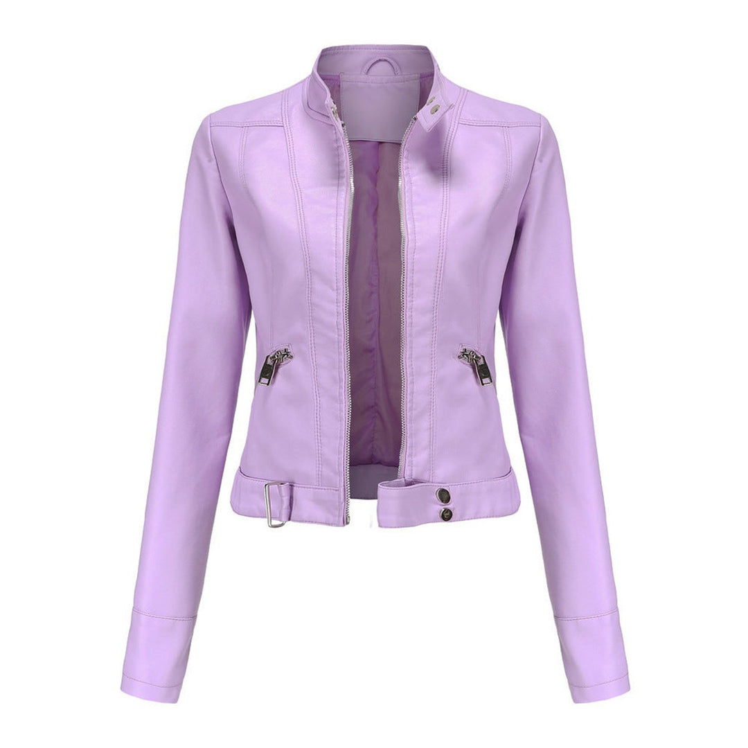 Victoria | Women's Cropped Faux Leather Jacket Stand-Collar Moto Biker