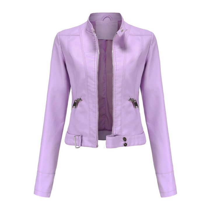 Victoria | Women's Cropped Faux Leather Jacket Stand-Collar Moto Biker