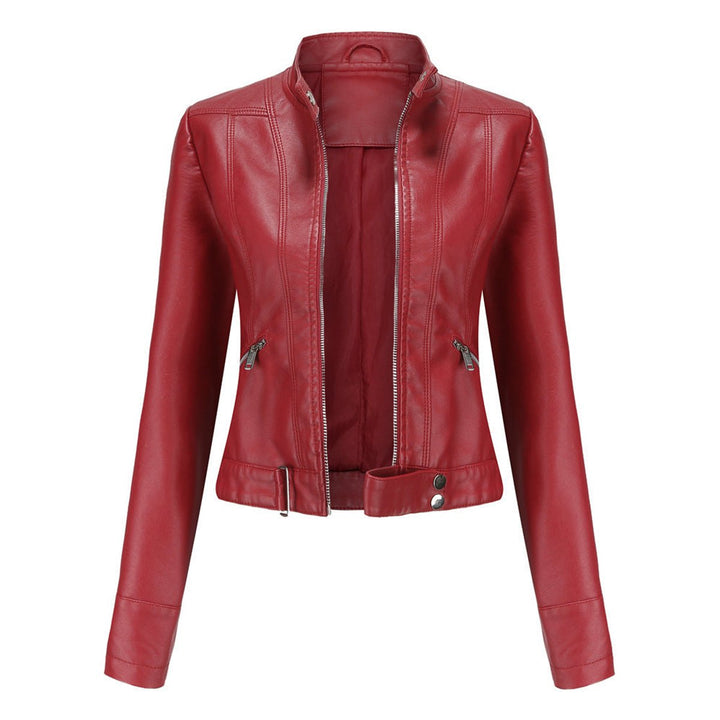 Victoria | Women's Cropped Faux Leather Jacket Stand-Collar Moto Biker