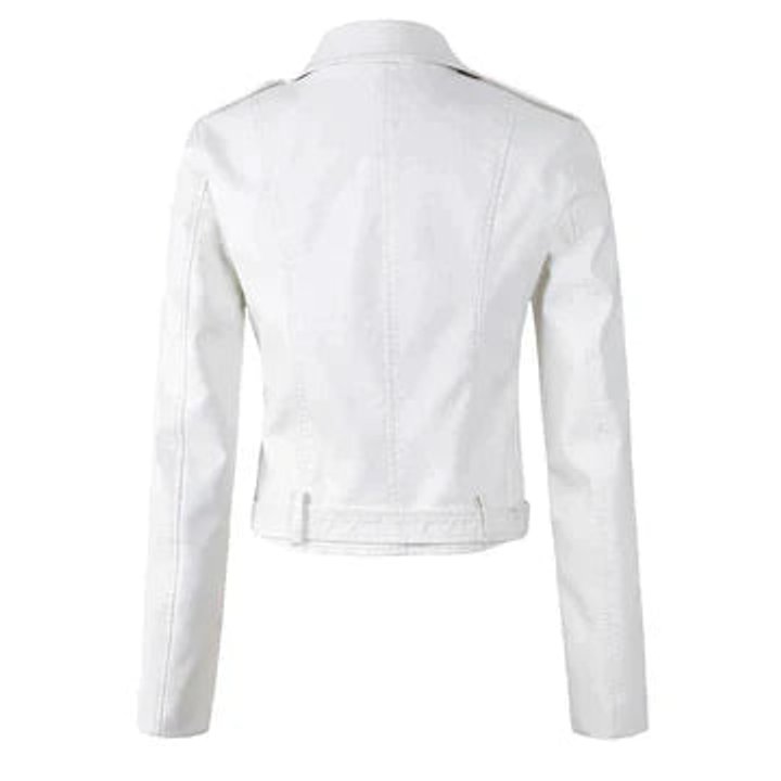 Aria | Women's Cropped Moto Faux Leather Jacket Belted Biker