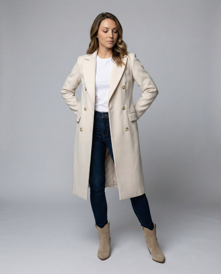 Scarlett | Women's Double-Breasted Long-Sleeve Midi Overcoat