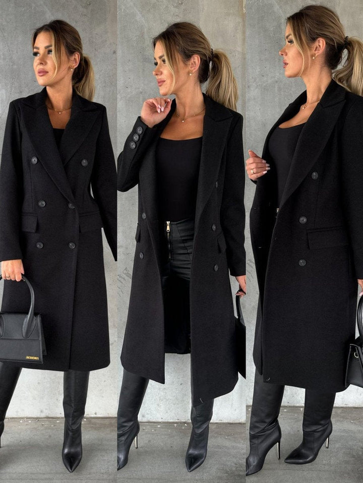 Scarlett | Women's Double-Breasted Long-Sleeve Midi Overcoat