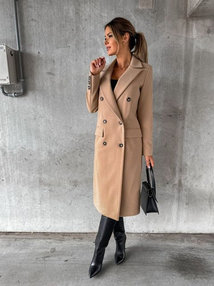 Scarlett | Women's Double-Breasted Long-Sleeve Midi Overcoat