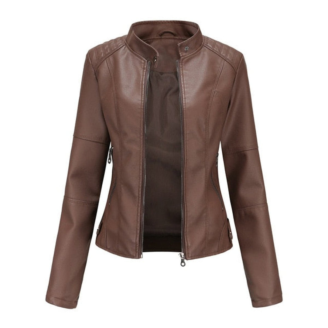 Madison | Women's Faux Leather Jacket Stand Collar Zip-Up Moto Jacket