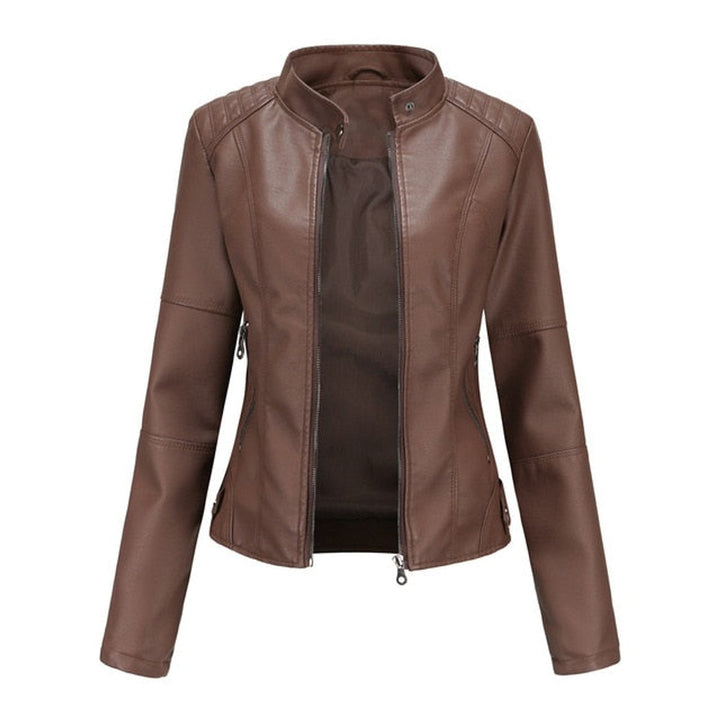 Madison | Women's Faux Leather Jacket Stand Collar Zip-Up Moto Jacket