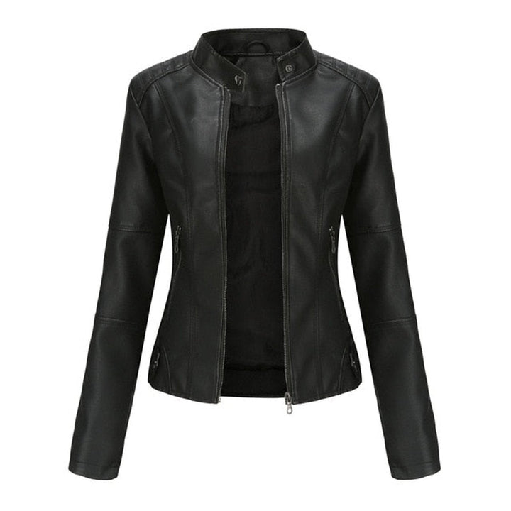 Madison | Women's Faux Leather Jacket Stand Collar Zip-Up Moto Jacket