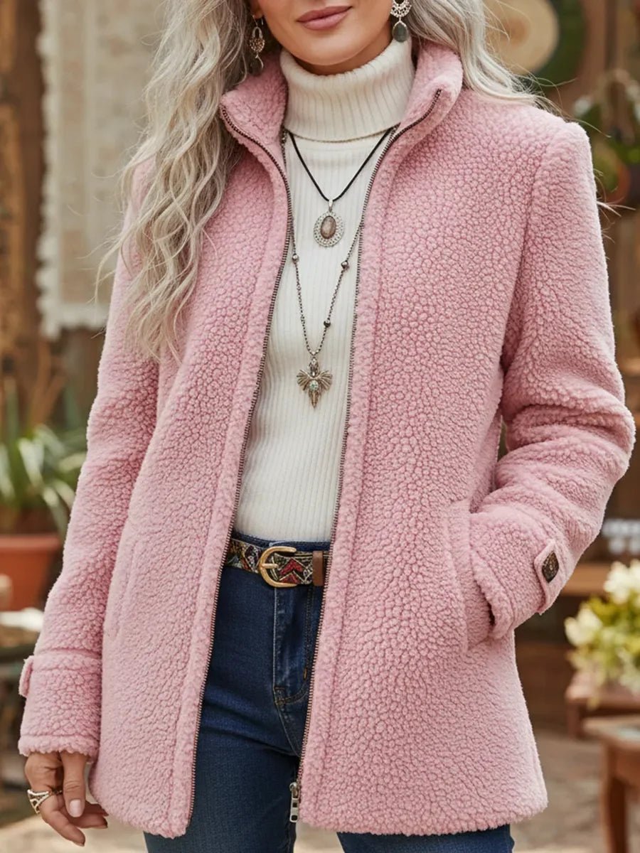 Emma | Women's Fleece Zip-Up Teddy Coat Stand Collar