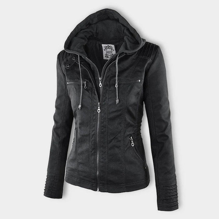 Charlotte | Women's Hooded Faux Leather Moto Coat Removable Hood
