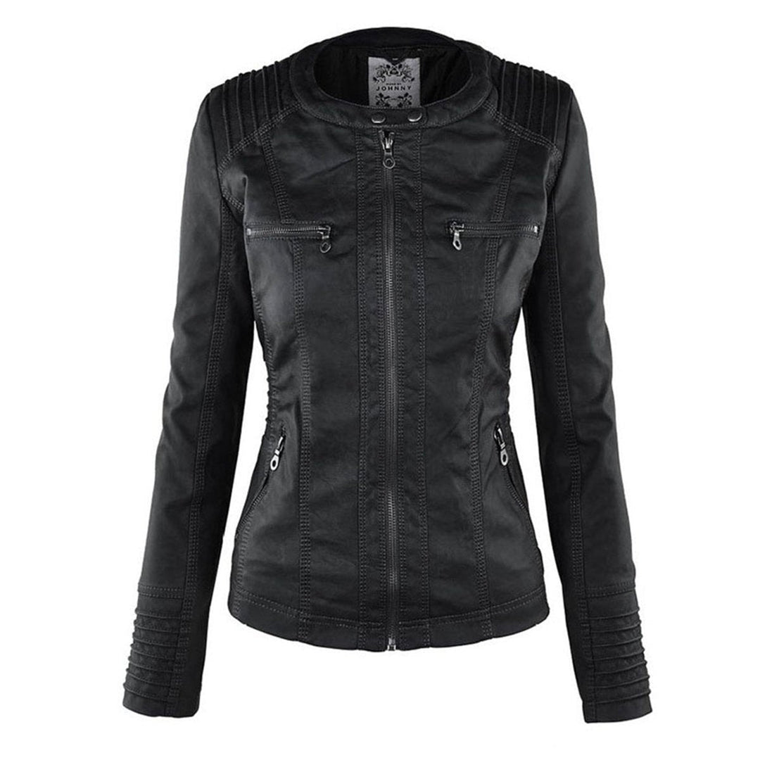 Charlotte | Women's Hooded Faux Leather Moto Coat Removable Hood