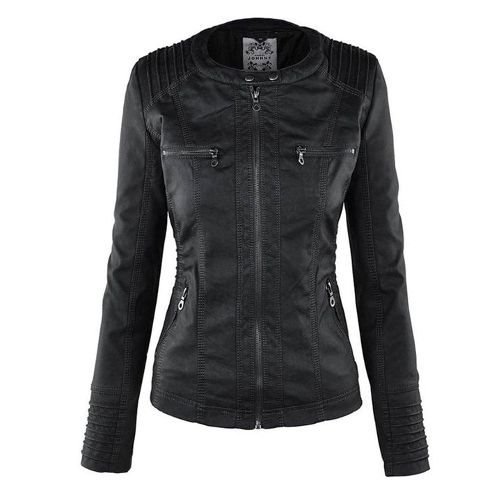 Charlotte | Women's Hooded Faux Leather Moto Coat Removable Hood