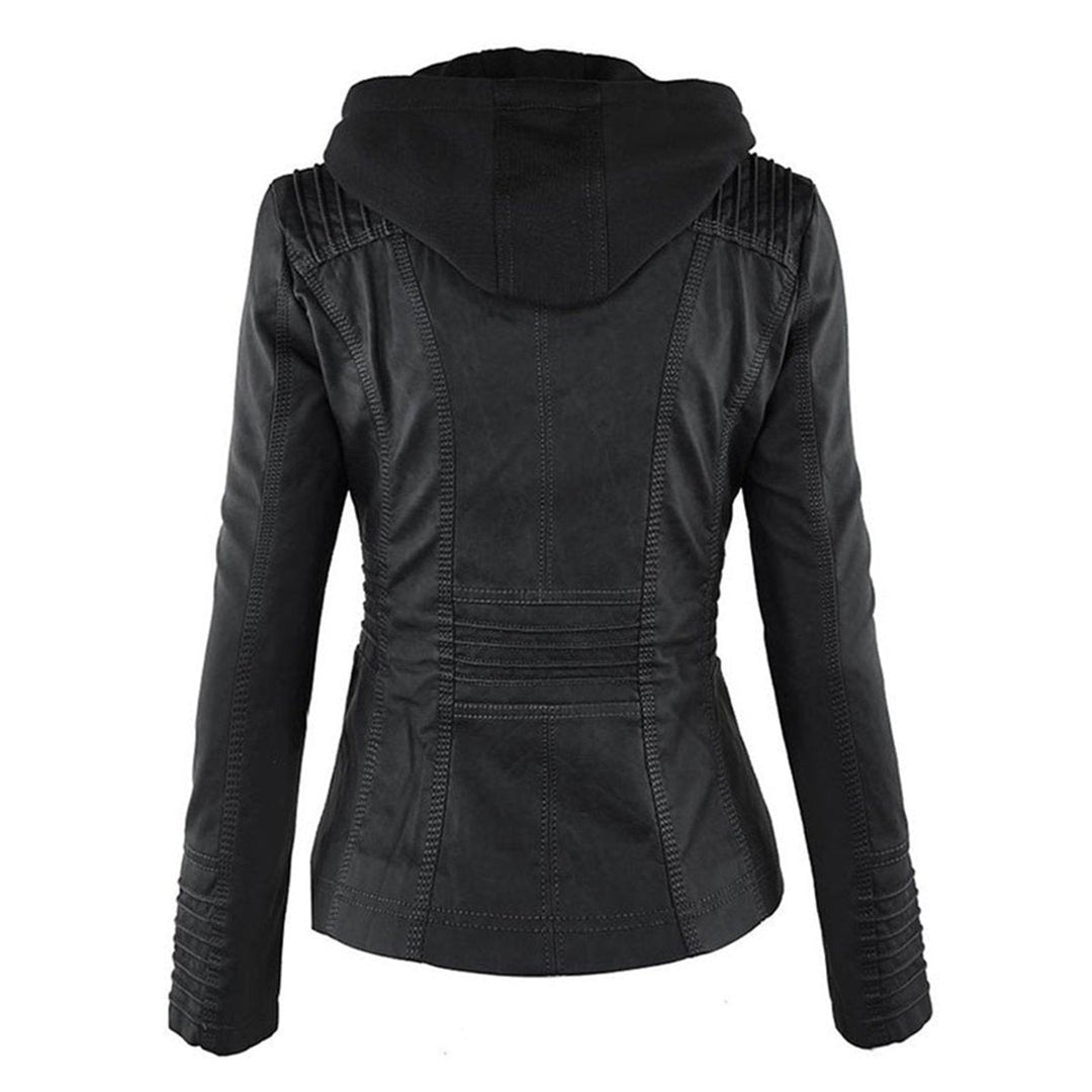 Charlotte | Women's Hooded Faux Leather Moto Coat Removable Hood