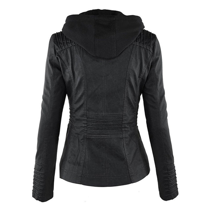 Charlotte | Women's Hooded Faux Leather Moto Coat Removable Hood