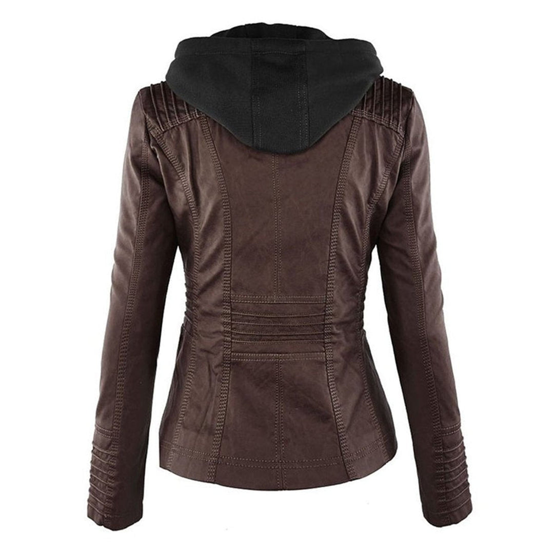 Charlotte | Women's Hooded Faux Leather Moto Coat Removable Hood