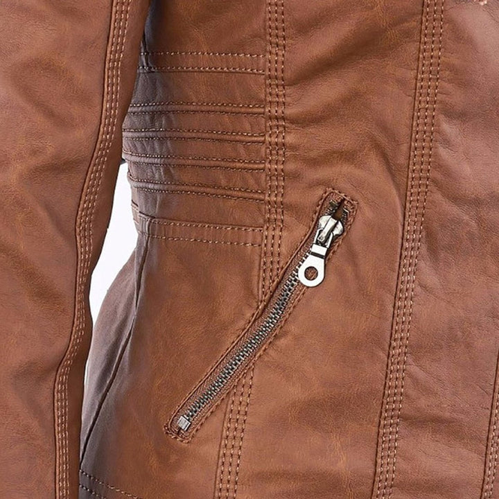 Charlotte | Women's Hooded Faux Leather Moto Coat Removable Hood