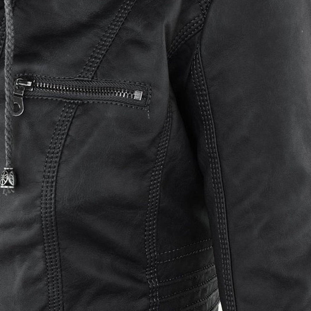 Charlotte | Women's Hooded Faux Leather Moto Coat Removable Hood