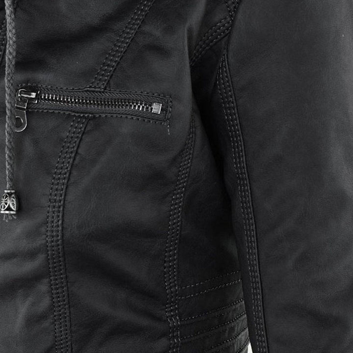 Charlotte | Women's Hooded Faux Leather Moto Coat Removable Hood